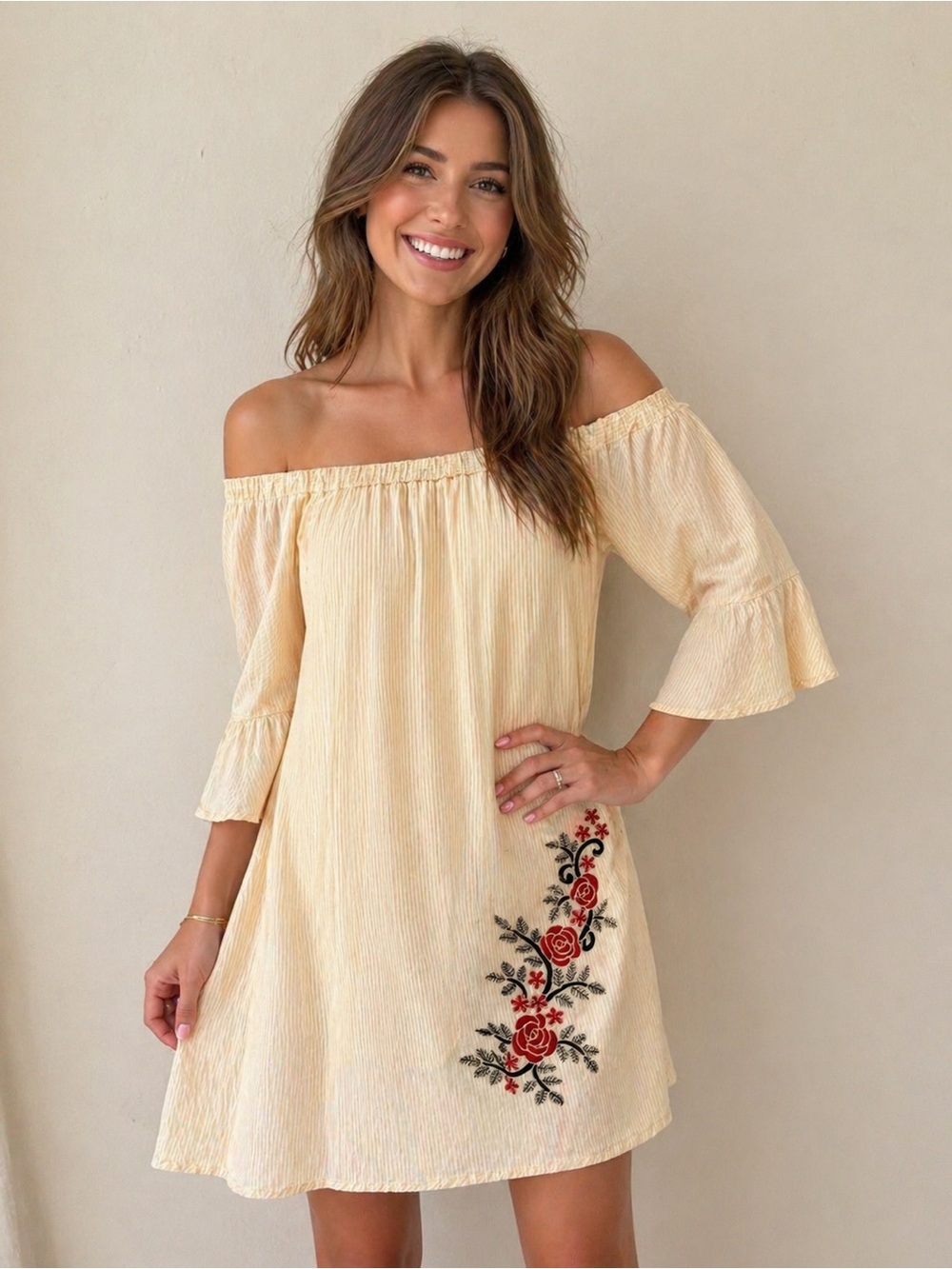 Potters Pot off-shoulder summer dress, size S